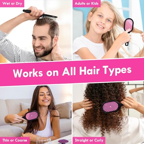 Vented Detangling Hair Brush - 2 Pack Detangler Hairbrush for Effortless Tangle Removal - Ultra-Soft Bristles -For Natural Curly Straight Wet Dry Damaged Hair for Women Men Kids - Black & Pink