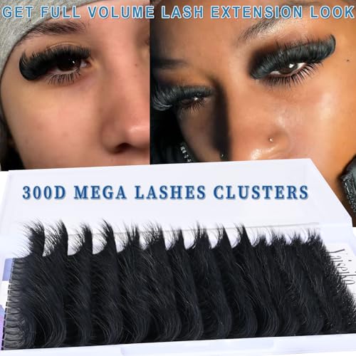 300D Lash Clusters Extensions Mega Cluster Eyelash Lashes 224 Pcs Thick Volume D Curl Wispy Individual Lashes DIY Lash Extension 12-25MM False Eyelashes Makeup at Home Replacement for Yaiseiko