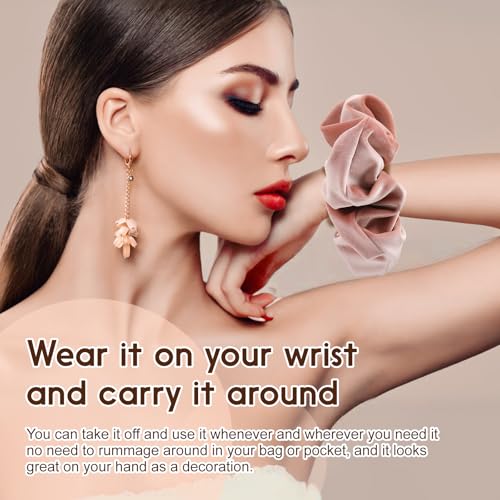 Large Premium Velvet Scrunchie for Women Silky Fabric Hair Ties Soft Ponytail Holder (Rose red Orange Green Grey) 4PCS