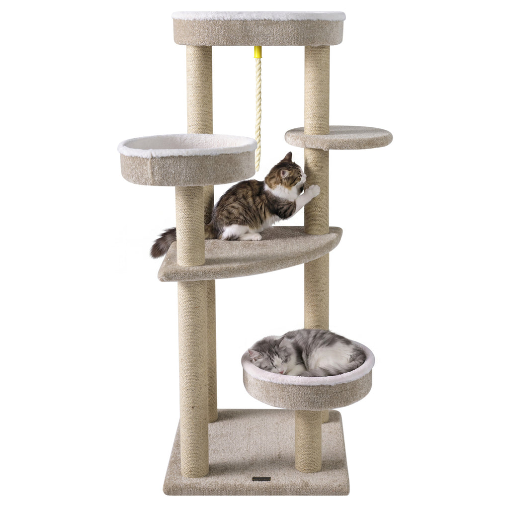 51-Inch Carpeted Cat Tree with Plush Perches & Scratching Posts - Beige