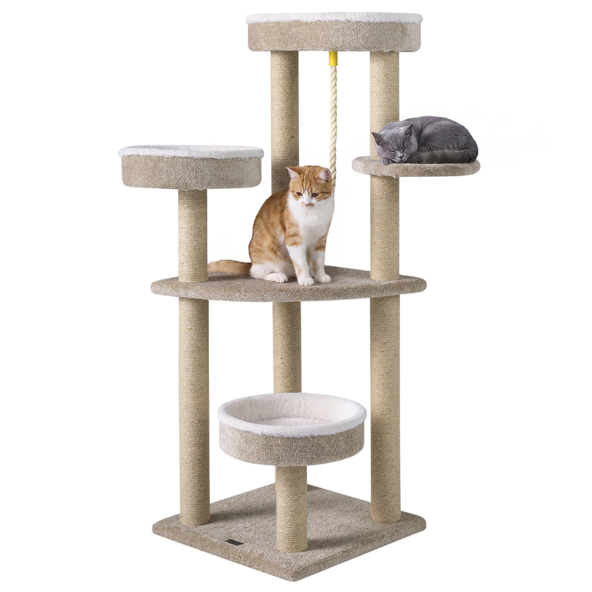51-Inch Carpeted Cat Tree with Plush Perches & Scratching Posts - Beige