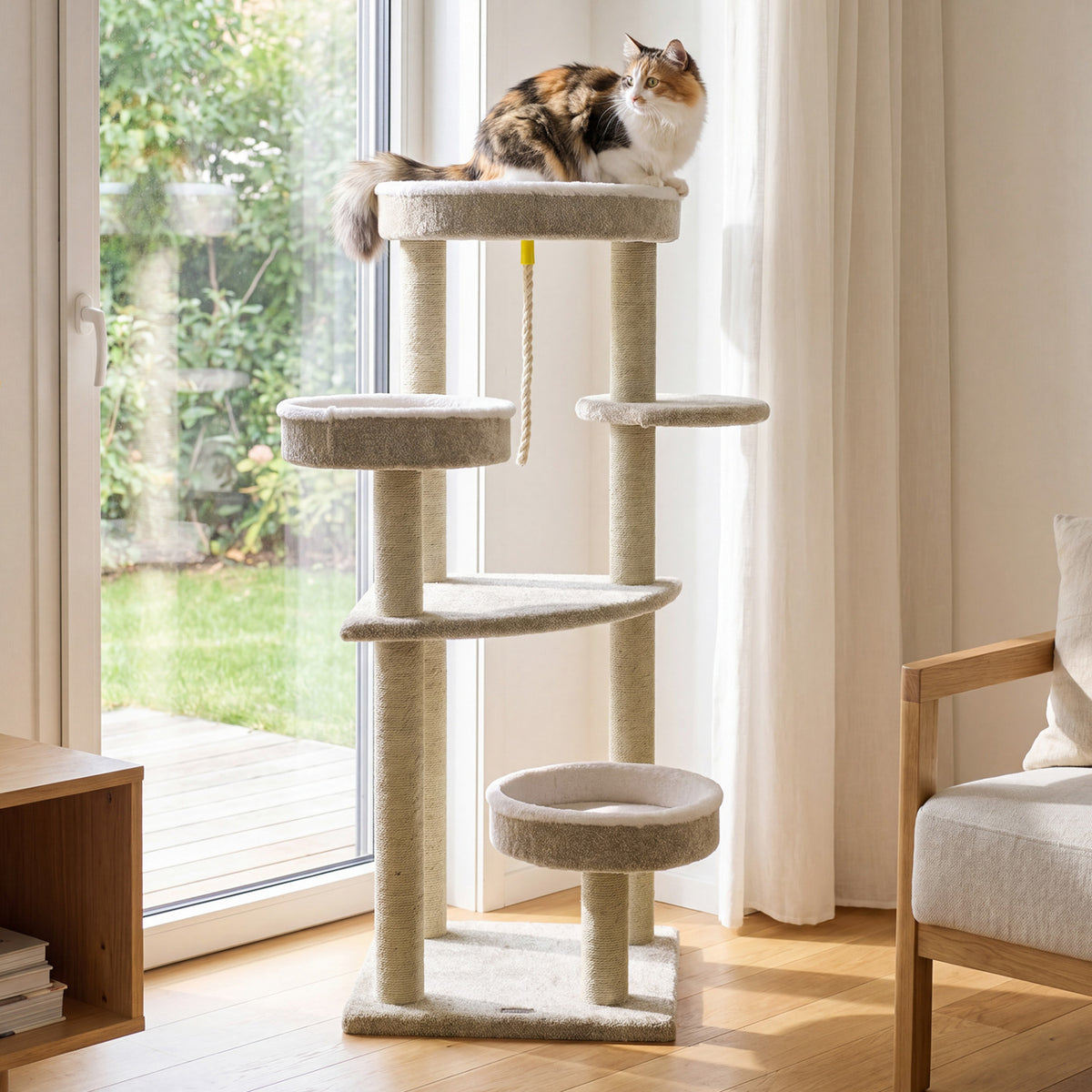 51-Inch Carpeted Cat Tree with Plush Perches & Scratching Posts - Beige