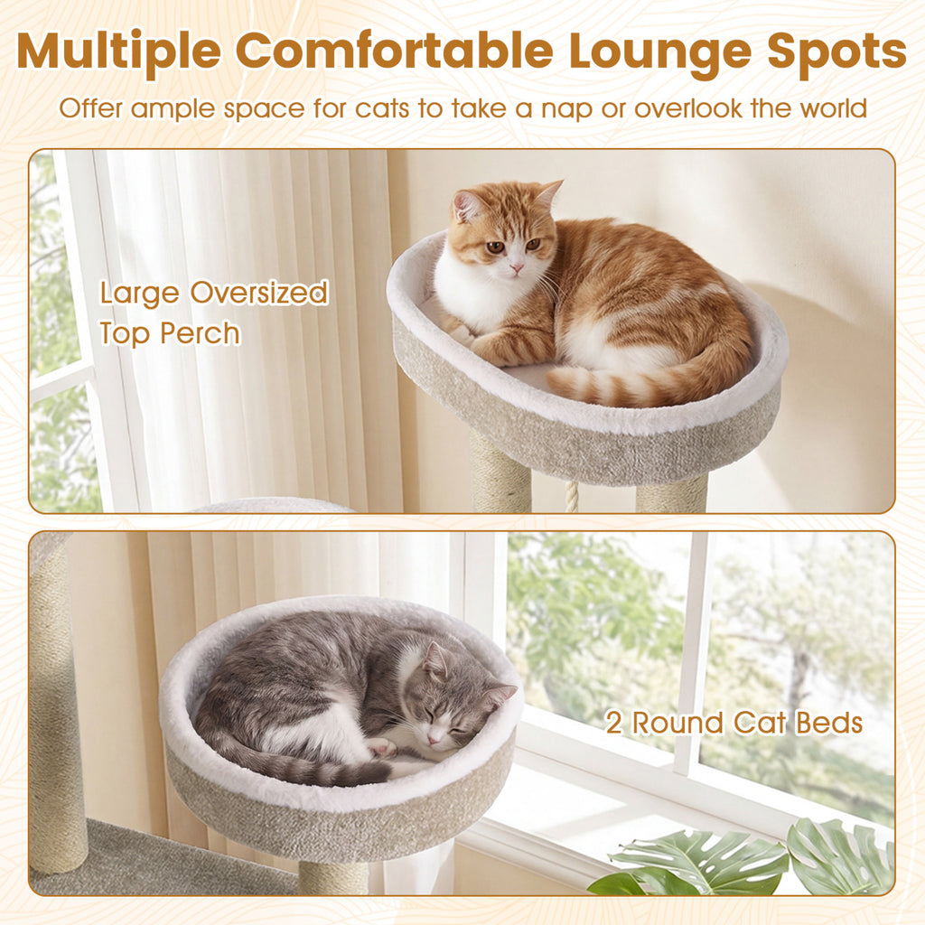 51-Inch Carpeted Cat Tree with Plush Perches & Scratching Posts - Beige