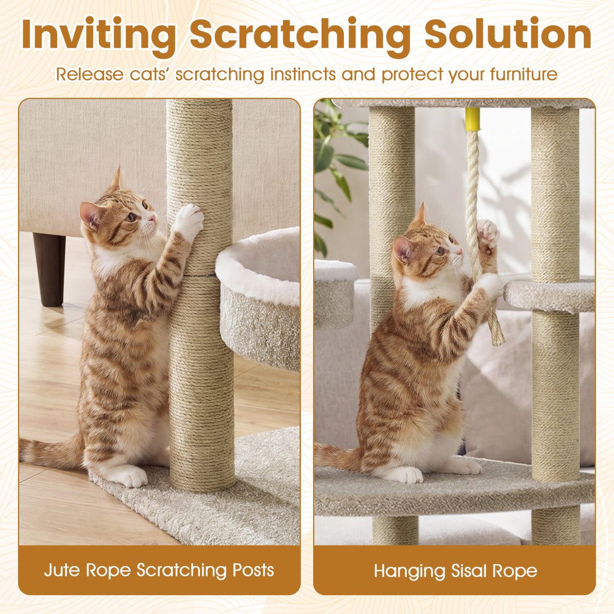 51-Inch Carpeted Cat Tree with Plush Perches & Scratching Posts - Beige