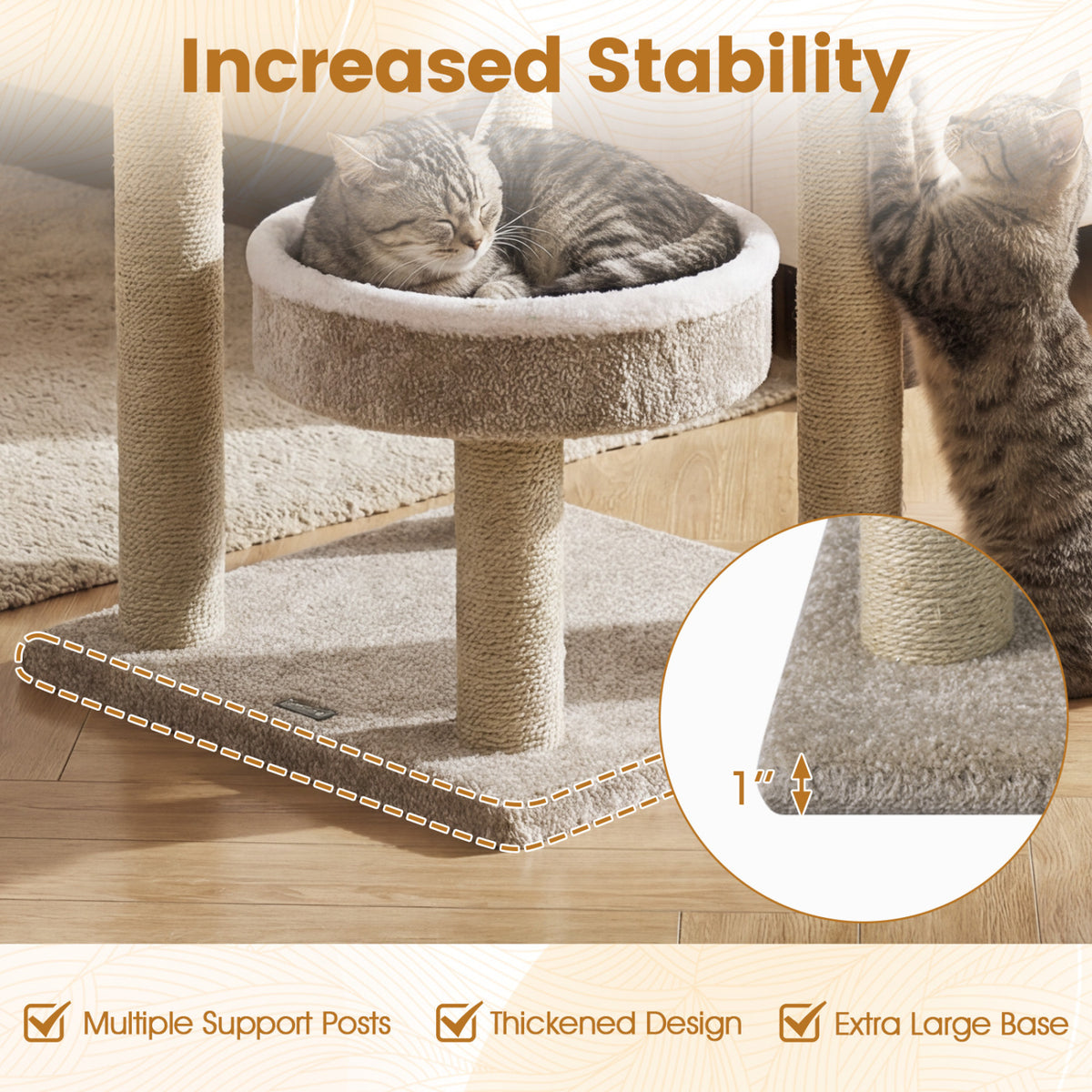 51-Inch Carpeted Cat Tree with Plush Perches & Scratching Posts - Beige