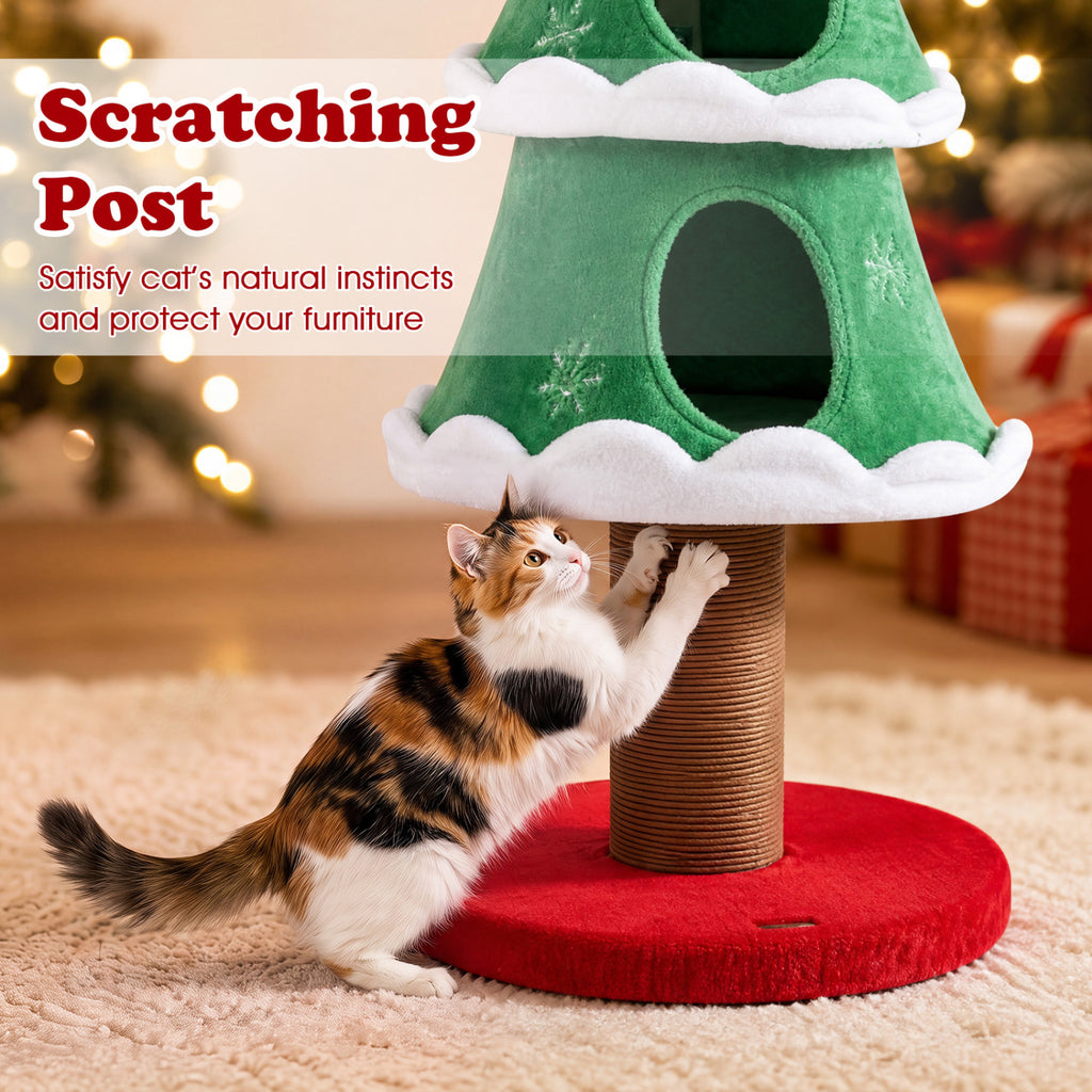 Christmas Cat Tree with 2 Condos & Scratching Post - Green, 51 Inch