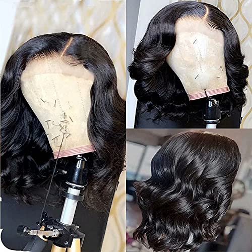 Body Wave Short Bob Human Hair Wig 13x6 HD Transparent Lace Front Human Hair Wig Brazilian Hair Natural Color 150% Density Short Wigs Ocean Wave Pre Plucked With Baby Hair For Women12Inch
