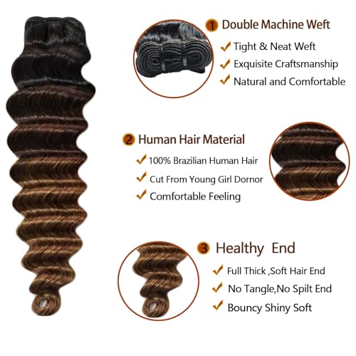 Human Hair Bundles with Closure Quick Weave TB/2/30 Highlight Ombre Loose Deep Wave Human Hair Bundles with 4x4 HD Closure 20 22 24+20free Loose Wave Hair 3 Tone Black to Blonde Extensins