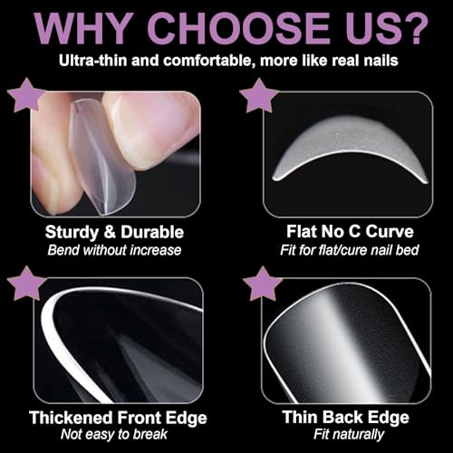 300Pcs Short Tapered Round Square Gel Nail Tips Pre-etching XS Squoval Press On Nails for Extension DIY Manicure Salon Home, Full Cover Acrylic False Nail for Beginners and Professional, BlueZOO