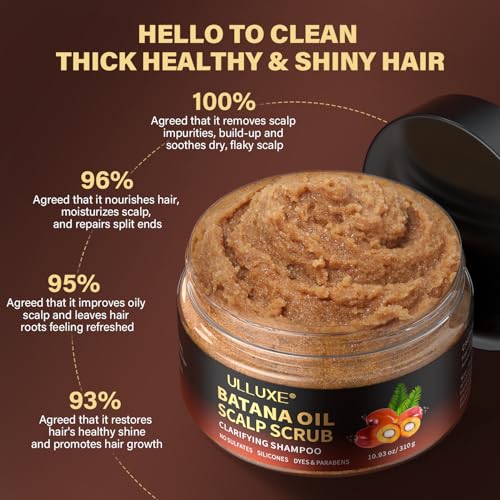 Scalp Scrub, 2-in-1 Scalp Exfoliator Clarifying Shampoo for Dandruff, Dry & Itchy Scalp Care, Batana Oil & Rosemary Scrub Scalp Treatment with Scalp Massager Promotes Hair Growth, 10.93 oz