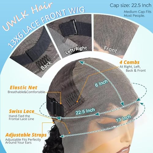 24 Inch 13x6 Deep Wave Lace Front Wigs Human Hair 200 Density HD Transparent Lace Frontal Wigs Human Hair Pre Plucked with Baby Hair Natural Color