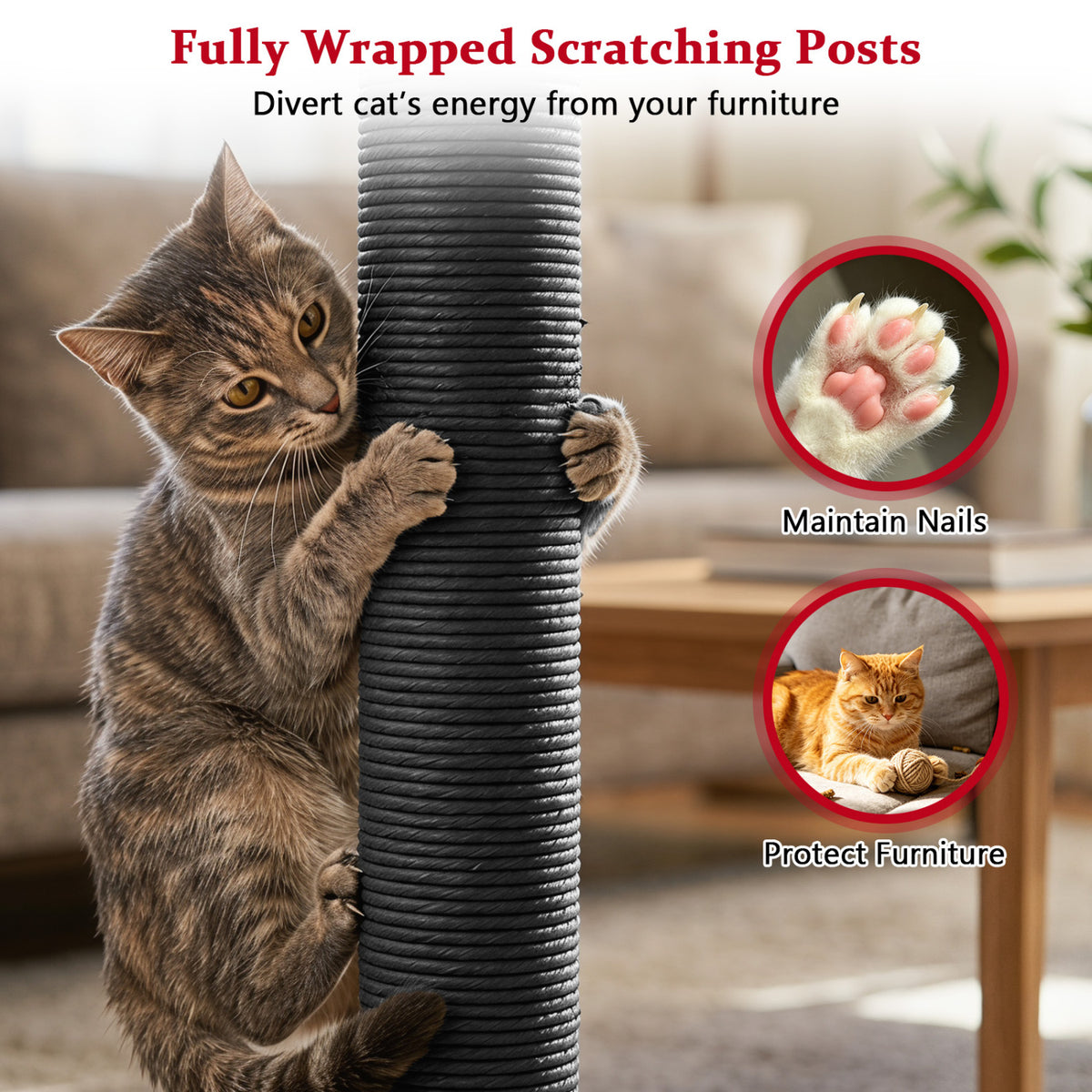 Red 51-Inch Gothic Multi-Level Cat Tree with Spider Toy & Hammock
