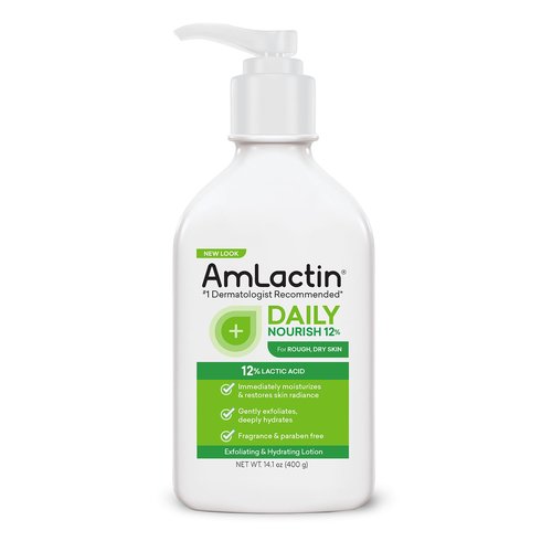 AmLactin Daily Nourish Body Lotion Bundle - 5% 7.9oz and 12% 14.1oz Exfoliating and Moisturizing Lotions for Dry Skin
