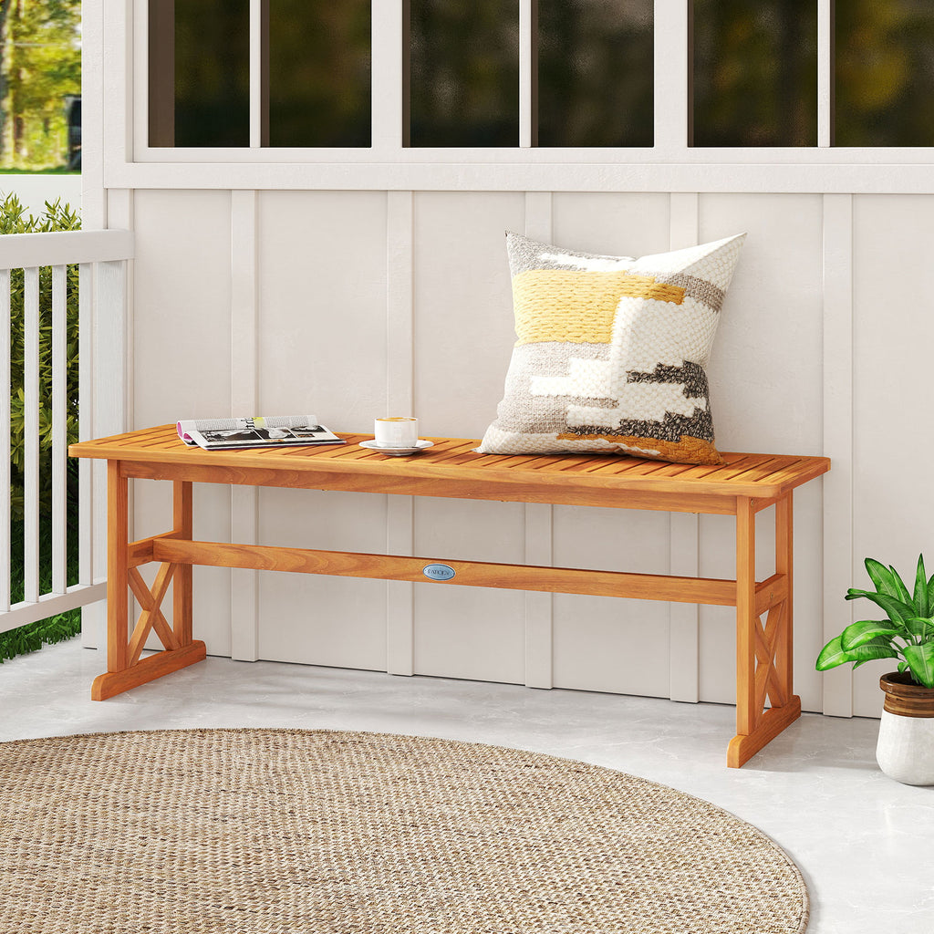 51 Inch Outdoor Acacia Wood Bench - Slatted Seat, 800 lbs Capacity