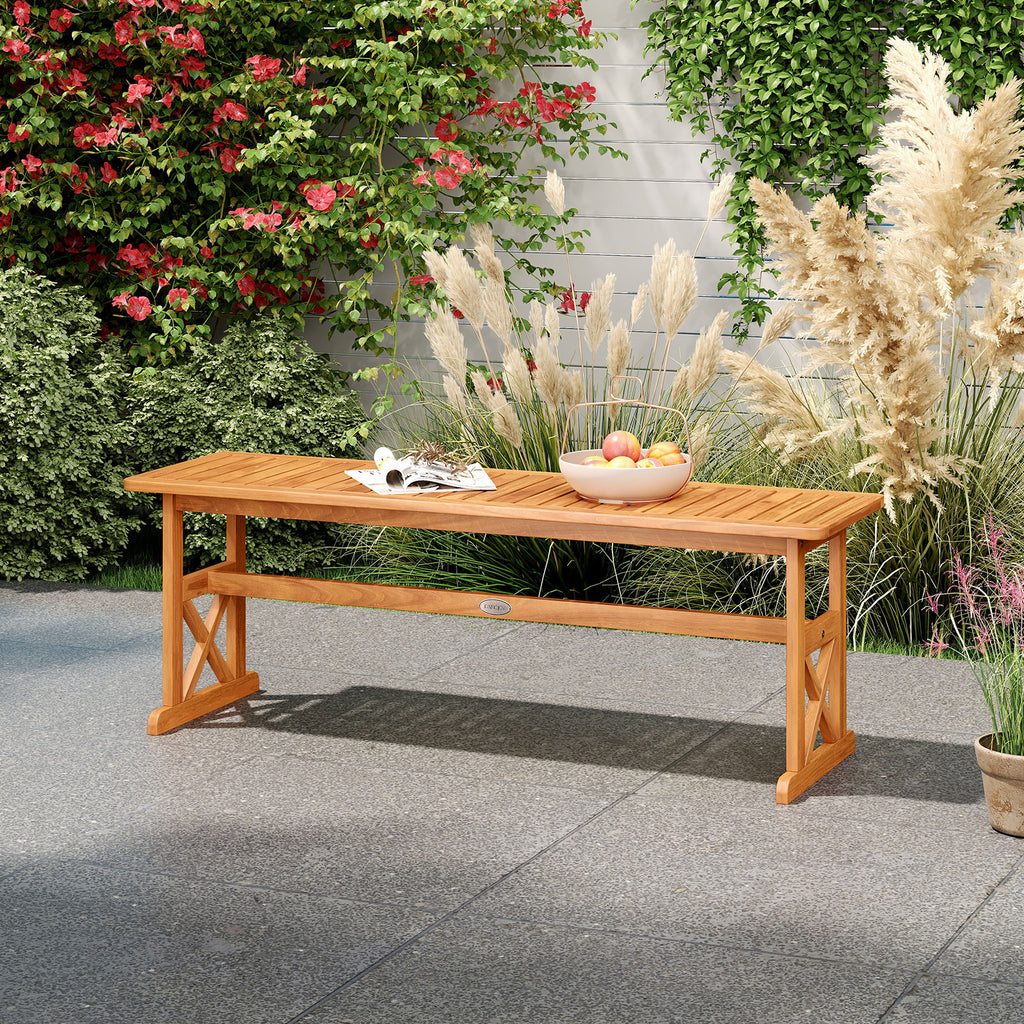 51 Inch Outdoor Acacia Wood Bench - Slatted Seat, 800 lbs Capacity