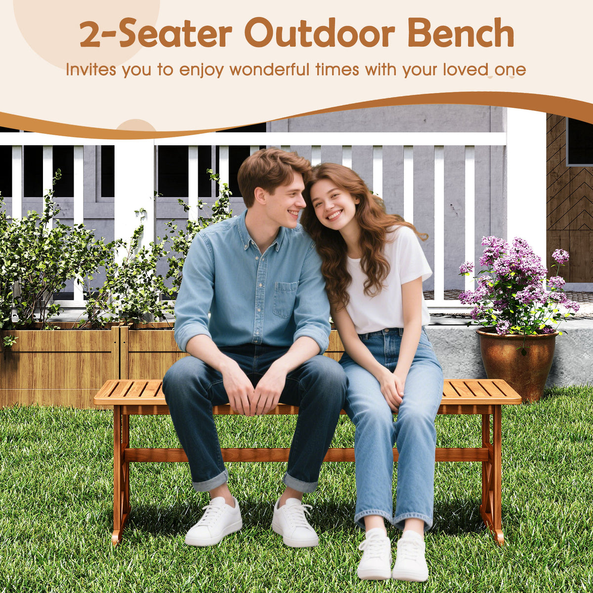 51 Inch Outdoor Acacia Wood Bench - Slatted Seat, 800 lbs Capacity