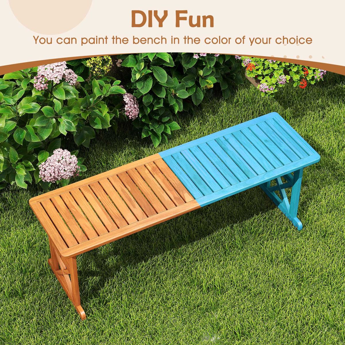 51 Inch Outdoor Acacia Wood Bench - Slatted Seat, 800 lbs Capacity