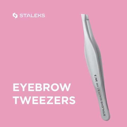 STALEKS BEAUTY & CARE 30 Type 3 Eyebrow Tweezers – Wide Beveled Stainless Steel with Ergonomic Handles for Thick Brows & Home Use