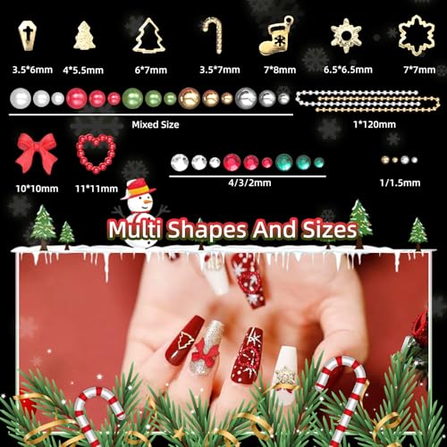 Red Heart Nail Charms, Bow Charms, Acrylic Art Charms, Pearl Beads, Gold Studs Gems for Nails
