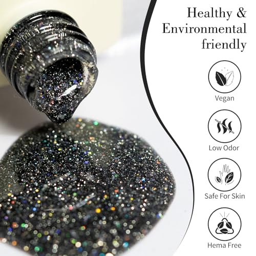 CANNI Glitter Gel Nail Polish ? 1pcs 9ml Black Color, Diamond Glitter Series, Soak Off UV LED Gel Nail Polish for DIY Nail Art, Salon or Home Manicure