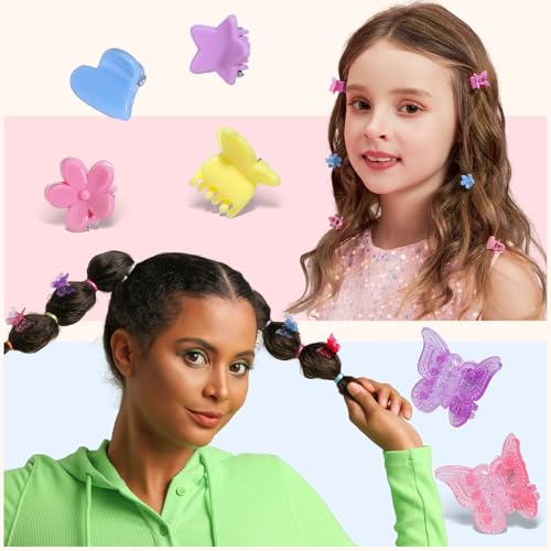 Teenitor Hair Accessories for Girls 193pcs Hair Clips Kit Toddler Hair Accessories, Mini Hair Clips for Girls, Small Claw Clips Bobby Pins and Elastic Hair Ties