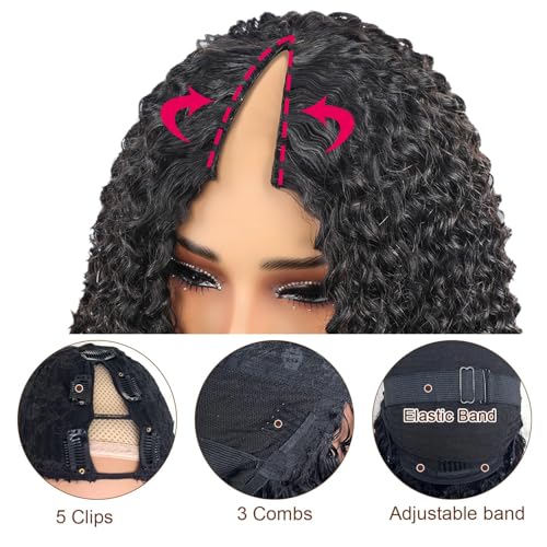 V Part Wig Human Hair curly Upgrade U Part Wig for Black Women Kinky curly Glueless Clip In Half Wig No Leave Out Wigs 180% Natural Color 30inch