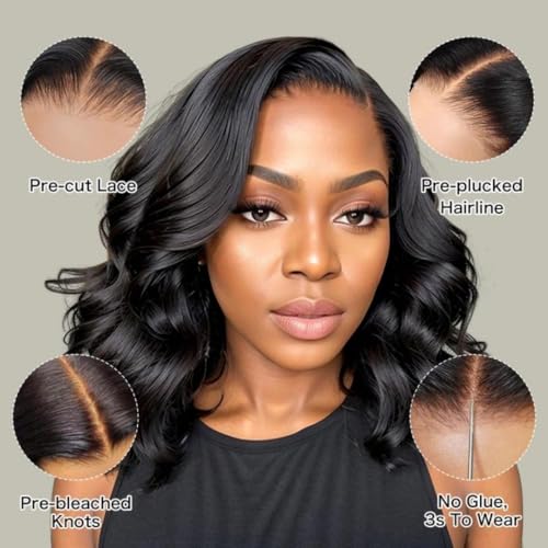 west kiss Glueless Short Bob Wig Ready to Wear 5x7 Closure Bob Wig Pre Cut & Pre Bleached Human Hair Wigs With Adjustable Straps for Easy Installation 12 Inch