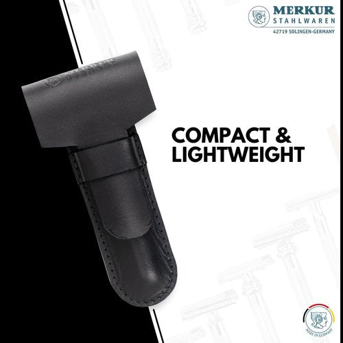 MERKUR Leather Razor Case - Black Cowhide, Fits All MERKUR Razors Except 24001, Up to 110 mm