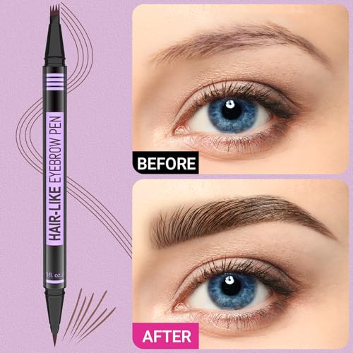 iMethod Eyebrow Pen - Eyebrow Pencil Magic 2-in-1 Eye Brow Pencils for Women with 4-Fork-Tip and Precise Brush-Tip Create Natural Hair-Like Brows, Last All Day, Microblading Eyebrow Pen, Dark Brown