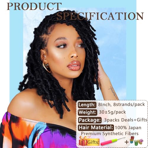 Afro Twist Hair Pre Separated Springy Afro Twist Hair Pre stretched Wrapping Hair for Soft Locs Afro Spring Twist Hair Marley Twist Braiding Hair Extensions (8 Inch (Pack of 3),1B)