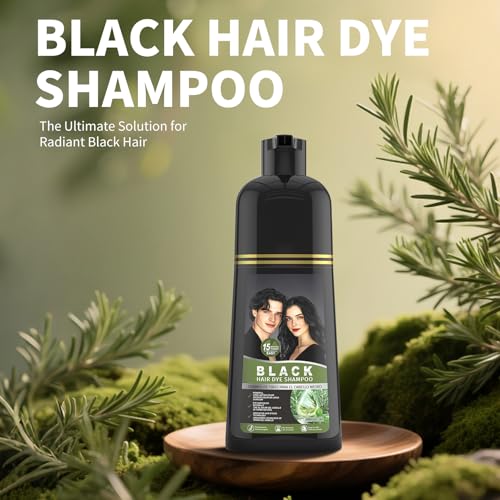gowwim Black Hair Dye Shampoo, Natural Plant-Based Semi Permanent Hair Color Shampoo for Instant Grey Coverage Touch up for Women & Men Long-Lasting 500ml