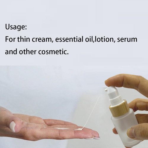 BEECO GIF2U Empty Cosmetic Bottles 1oz/30ml 4 PACK with Bamboo Cap,Frosted Glass Lotion Pump DispenserRefillable Emulsion Cosmetic Cream Bottles, Toiletries Refill Travel Containers(Frost Clear)