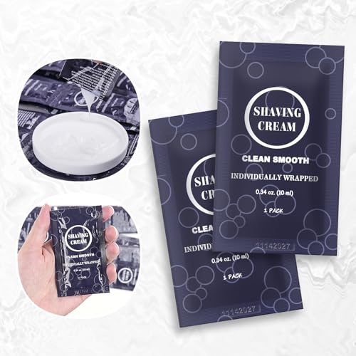 Travel Shaving Cream for Men, Individually Wrapped Mini Shaving Cream in Bulk, Disposable Travel Size Toiletries Amenities Vacation for Hotel, Shelter/Homeless/Nursing Home/Charity 0.34 oz (30 Pack)