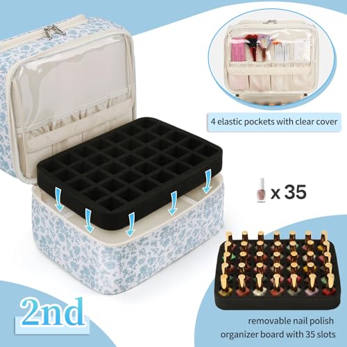 CUBETASTIC Nail Polish Organizer, Nail Supplies Storage Case Holds 45 Bottles Nail Polish & Nail Lamp, Travel Nail Tech Carrying Bag, Nail Kit Bag For Nail Stuff & Manicure Tools