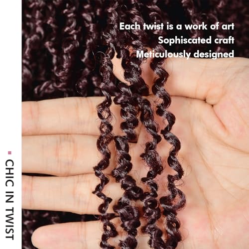 Toyotress Yanky Twist Crochet Hair - 8 Inch 8 Packs (30 Strands/Pcs) Fluffy Spring Mini Twist Passion Twist, Wine Red Pre-Looped Crochet Braids Braiding Hair (8 Inch, 99J-8P)