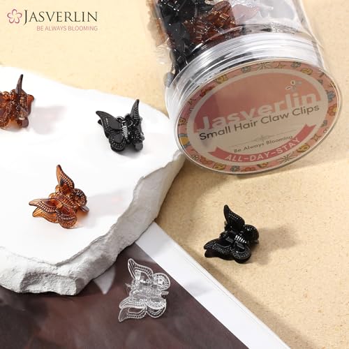 Mini Butterfly Hair Clips, 50pcs Black Brown Clear, Small Claw Clips Accessories for Women Girls Bangs, Little Butterflies Claws or Fine Thin Short Hair Bulk (Classic)