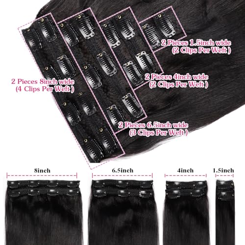 Yaki Straight Clip in 18inch Hair Extensions, 120G Full Head Real Human Hair Clip for Women Seamless Yaki Clip ins Hair Extensions for Thin Hair Natural Black 8Pcs Hair Pieces with Secure Clips