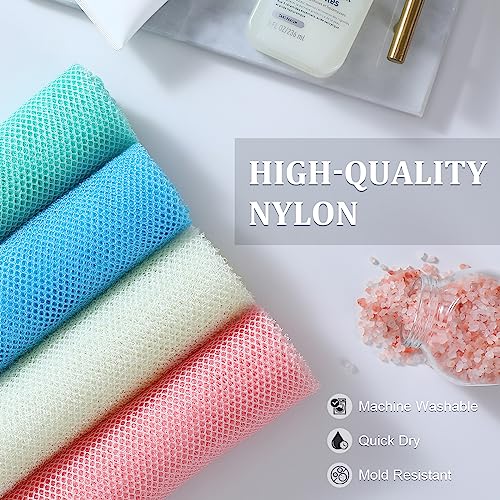 4 Pieces African Exfoliating Net, Long African Net Sponge, Nylon African Net Cloth, Exfoliating Washcloth, Body Scrubbers for Use in Shower, Back Scrubber Skin Smoothers for Bath (Multicolor 4)