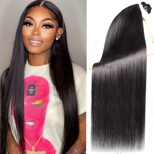 Younsolo Straight Hair Bundles Brazilian Virgin Hair Human Hair Bundles 100% Unprocessed Natural Black 4 Bundles 16 18 20 22 Inch