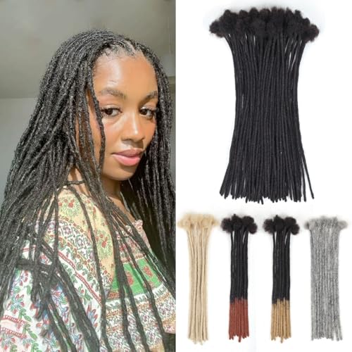 Loc Extensions Human Hair,20 Inch 0.6cm Pencle Size Dreadlock Extensions Human Hair for Women Men Full Handmade Permanent Dreads Locs(Natural Black 40 Strands)