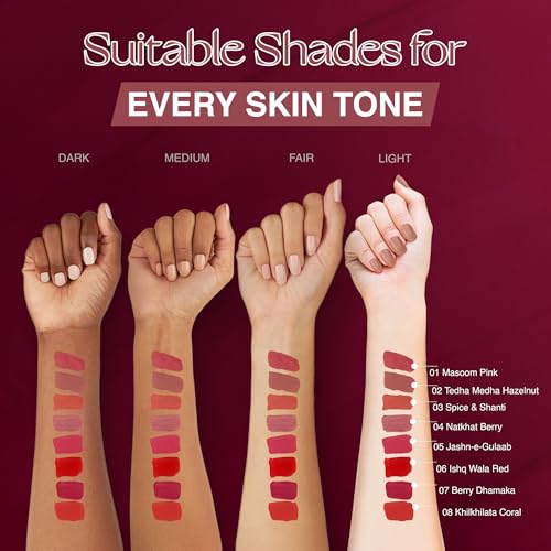 NOURISH MANTRA Matte Liquid Lipstick with SPF/Mini Lipstick/Water Proof/Smudge Proof/Transfer Proof/Long Lasting/For All Skin Tones/Set of - 4 (1.2ml Each)