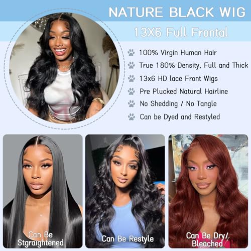 13x6 Body Wave HD Lace Glueless Drawstring Wigs Human Hiar 200% Density Pre Plucked Pre Cut Ear to Ear Full Lace Closure Wear and Go Wig Pre Everything Bleached Knots 28 inches