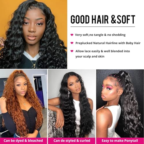 Water Wave Bundles with Closure Brazilian Virgin Human Hair with Closure 10A Wet and Wavy Quick Weave Human Hair Bundles and Free Part Lace Closure Natural Color (22 24 26+20)