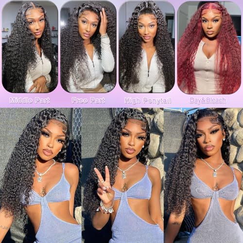 Deep Wave 3 Bundles with Frontal 13x4 Free Part Lace Frontal with Bundles 100% Unprocessed Virgin Human Hair Extensions Natural Color (22 24 26+20)