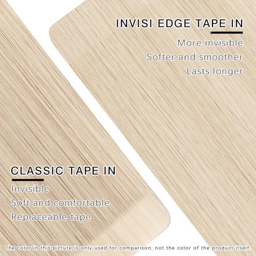 ABH AMAZINGBEAUTY HAIR Invisi Edge Tape in Hair Extensions Real Human Hair, Seamless Injected Hand-Tied Virgin Human Hair Pro Quality Tape ins 20PCS 50G/Pack, White Blonde #603 18Inch