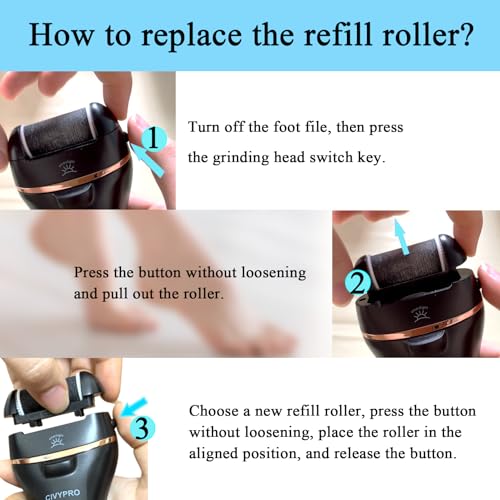 Extra Coarse 3 Refill Rollers for Electric Feet Callus Remover BK-506, Replacement Rollers Heads Foot Care Pedicure Tools 3 Pack- 1 Extra Coarse, 1 Regular Coarse, 1 Gentle Coarse Refill Rollers