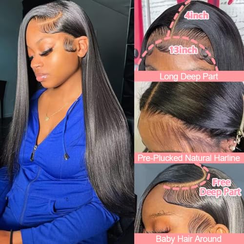Straight 13x4 HD Lace Front Wigs Human Hair Pre Plucked 12A 180 Density Straight Wigs for Black Women Human Hair Glueless Frontal Wigs Human Hair HD Lace Wig 24 Inch