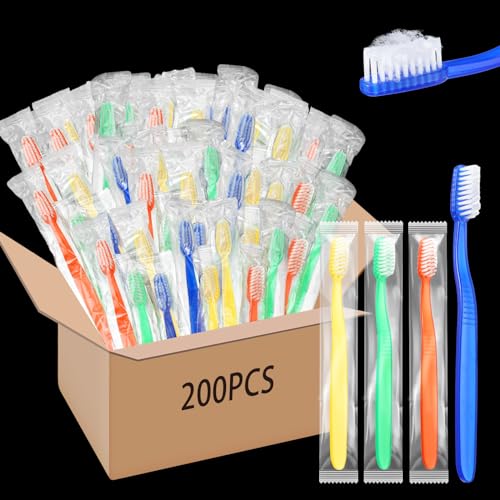 200 Pcs Prepasted Disposable Toothbrushes Bulk Individually Wrapped Pre Pasted Soft Bristle Set Travel Colorful Toothbrushes for Homeless Gift Hotel Camping Travel