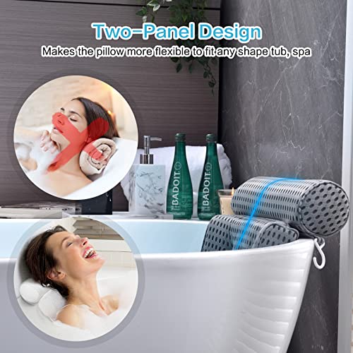 OMYSTYLE Bath Pillow for Tub, Quick Dry & Extra Thick Bathtub Pillow for Head Neck and Back Support, 4D Air Mesh with Powerful Suction Cups, Dark Grey