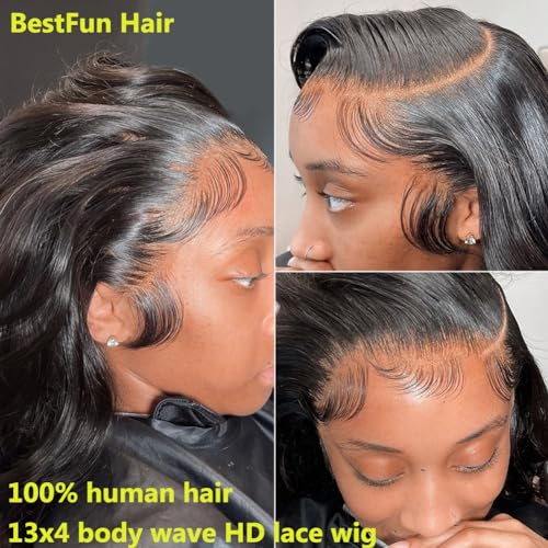 Body Wave Lace Front Wigs Human Hair Pre Plucked 200 Density HD Lace Frontal Wigs Human Hair 13X4 Body Wave Wig Glue for Women Natural Hairline 28 Inch